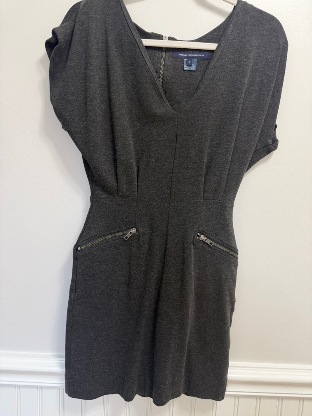 French Connection Black V-Neck Mini Dress with Zip Detail Size 4 - Picture 2 of 5